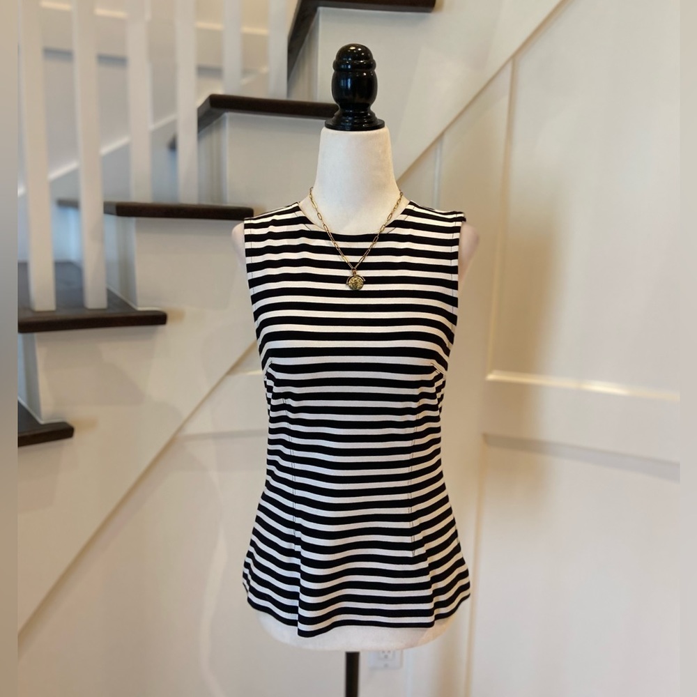 LAUREN Striped Peplum-Style Top